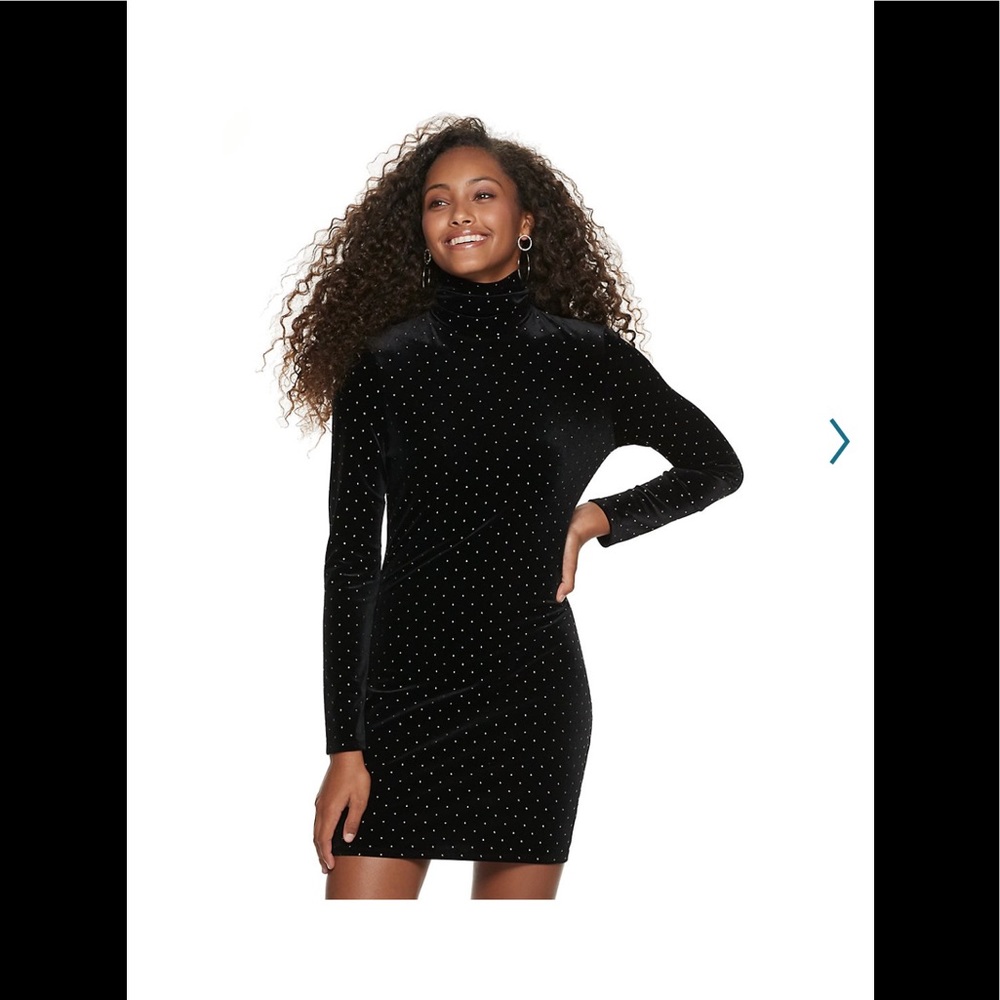 Juniors' Love, Fire Velvet Mock Neck Studded Dress